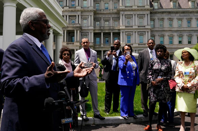 Plaintiffs and family members of plaintiffs in the 1954 Supreme Court case Brown v. Board of Education at the White House in Washington