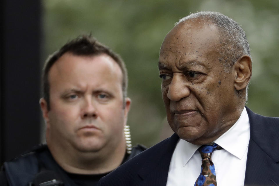 Bill Cosby departs after a sentencing hearing at the Montgomery County Courthouse, Monday, Sept. 24, 2018, in Norristown, Pa. Prosecutors on Monday asked a judge to sentence Cosby to five to 10 years in prison for drugging and sexually assaulting a woman, while his lawyer argued that the 81-year-old comedian is too old and frail to serve time behind bars. (AP Photo/Matt Slocum)