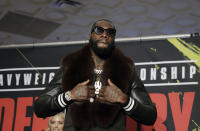 Deontay Wilder arrives at the MGM Grand ahead of his WBC heavyweight championship boxing match against Tyson Fury, of England, Tuesday, Feb. 18, 2020, in Las Vegas. (AP Photo/Isaac Brekken)