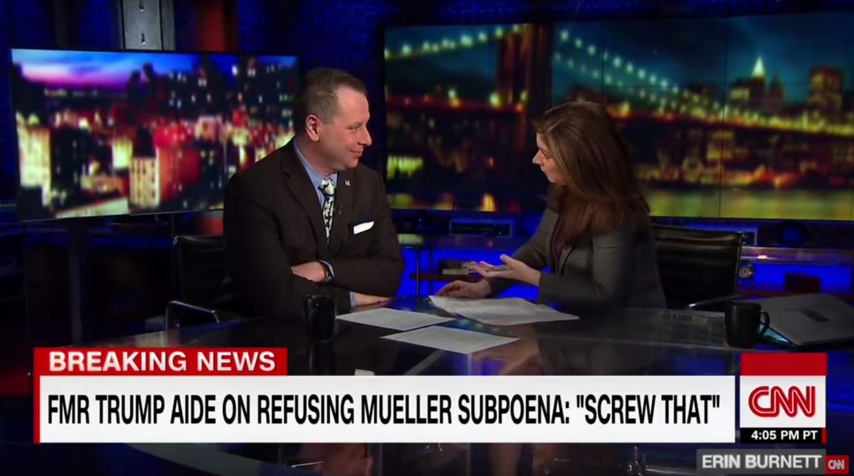 Former Trump campaign aide Sam Nunberg sits down with CNN’s Erin Burnett. (Photo: CNN)