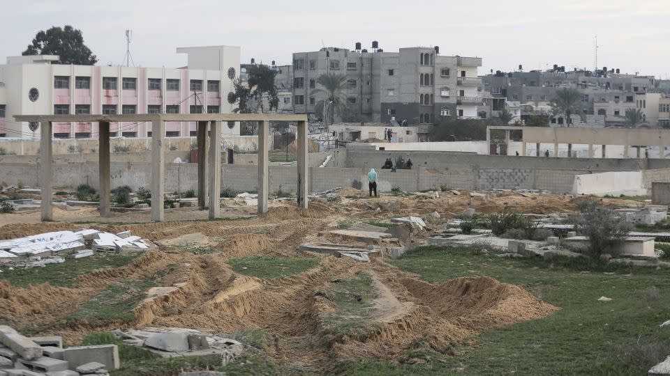 In response to CNN’s request for comment on the damaging of graves in Khan Younis, the IDF said it was exhuming bodies in Gaza as part of a search for the remains of hostages seized by Hamas. - Jehad Alshrafi/Anadolu/Getty Images