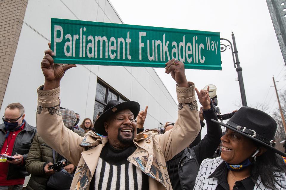 George Clinton, founder of Parliament Funkadelic, celebrates his 80th birthday at Second Street Youth Center, where a section of Plainfield Avenue has been named Parliament Funkadelic Way, in Plainfield, NJ Thursday, March 17, 2022.