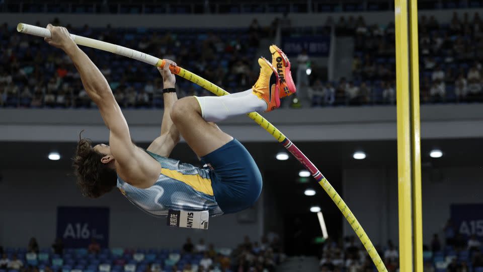 Armand Duplantis set a new record of 6.24 meters. - Tingshu Wang/Reuters