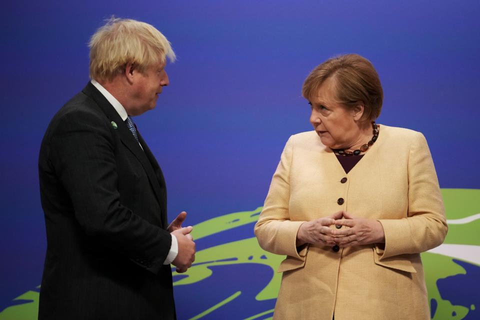 Prime Minister Boris Johnson greets German Chancellor Angela Merkel (Getty Images)