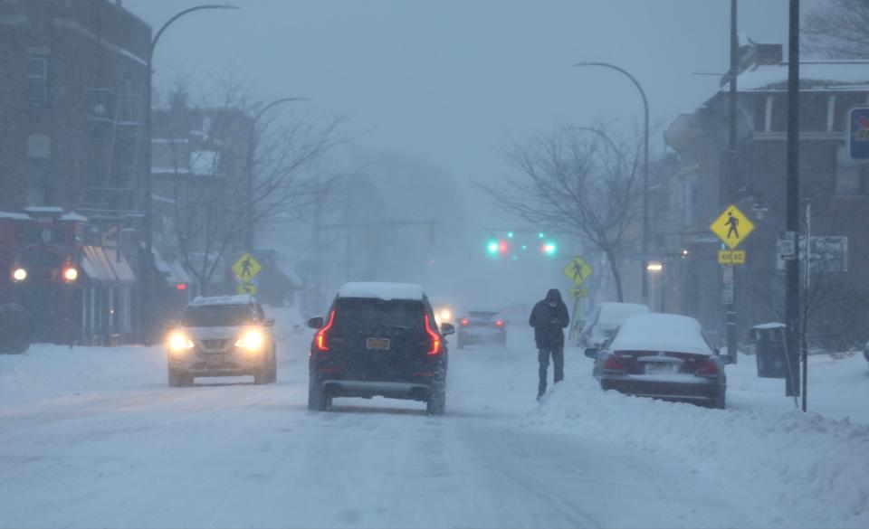 Monroe Avenue in Rochester during winter storm on Monday, Jan. 17, 2022.