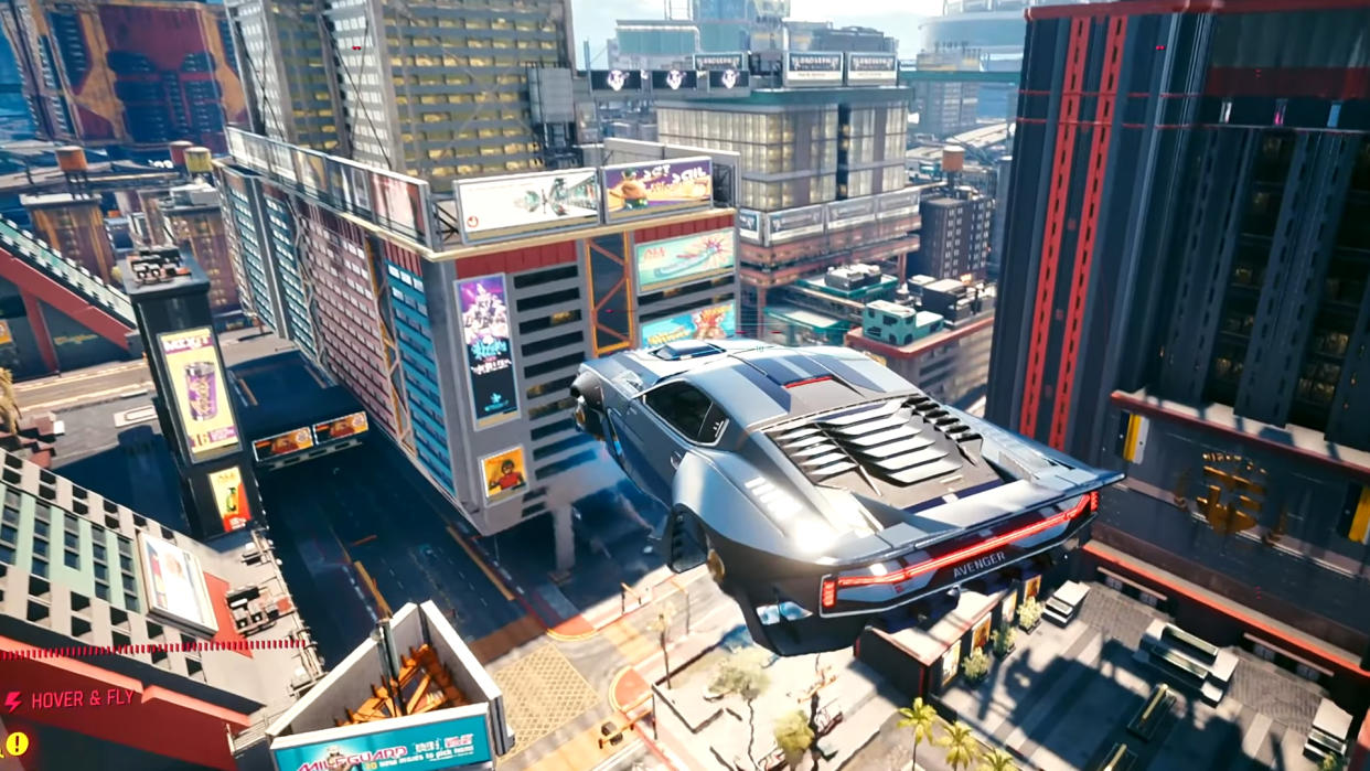  Flying car over cyberpunk city 