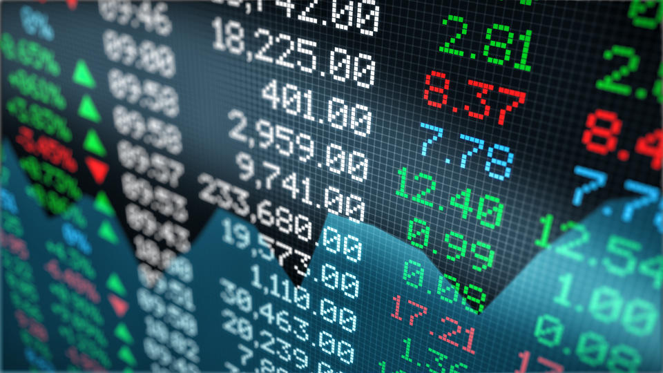 close-up of a stock market data board (3d render)