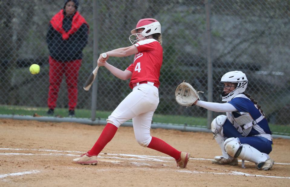 North Rockland's Keira Costin takes a swing at the plate during the Red Raiders' game against Mahopac.