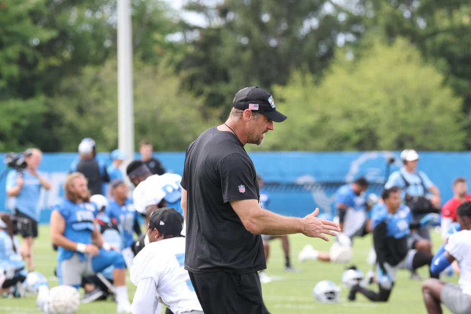 Detroit Lions head coach Dan Campbell plans to use his starters a bit on Friday night.  (Photo by Scott W. Grau/Icon Sportswire via Getty Images)