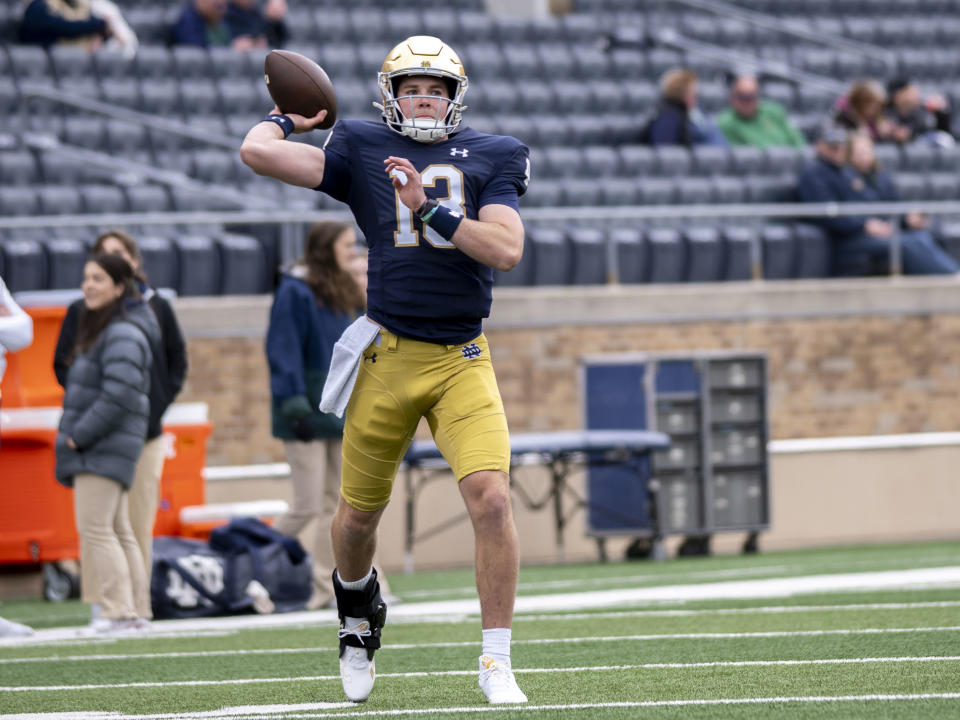 Quarterback Riley Leonard transferred from Duke in the offseason. (Joseph Weiser/Getty Images)