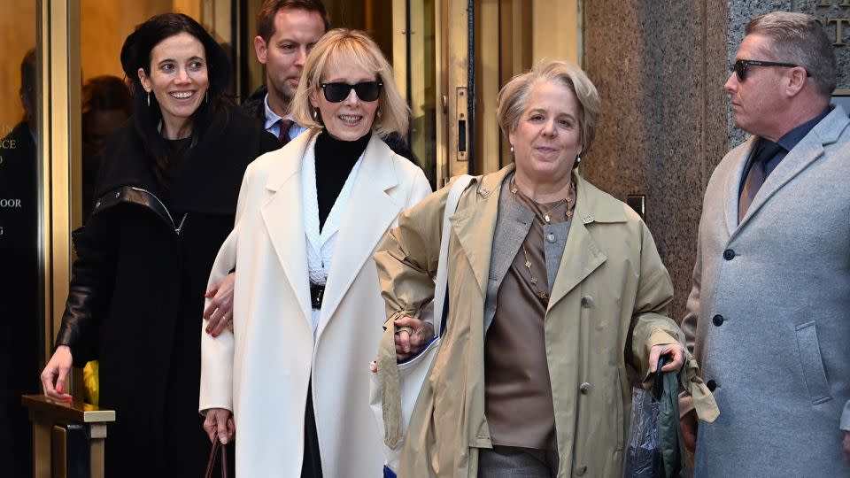 E. Jean Carroll and attorney Roberta Kaplan (R) are seen leaving Manhattan Federal Court on January 26, 2024 in New York City.  -GWR/Star Max/Getty Images