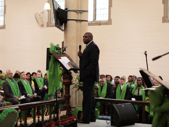 Lammy gives a speech during a Grenfell memorial service in June 2018 (Getty)