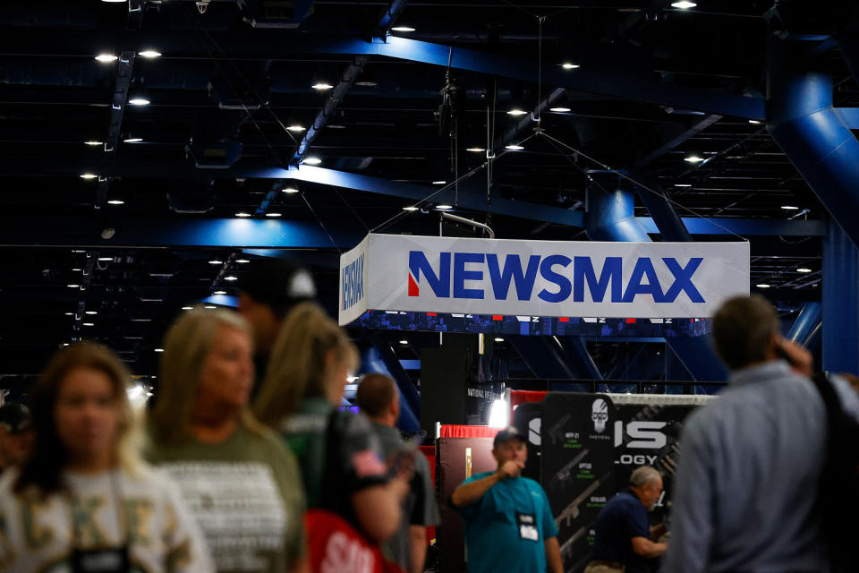 The Newsmax logo  (Aaron M. Sprecher / AP)