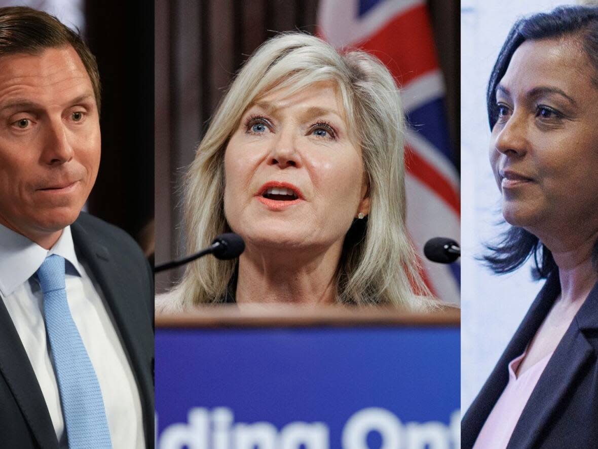 From left to right, Brampton Mayor Patrick Brown, Mississauga Mayor Bonnie Crombie and Caledon Mayor Annette Groves shared their concerns and optimism about the province's decision to break up Peel Region during a news conference Thursday. (Chris Young/The Canadian Press, Evan Mitsui/CBC - image credit)