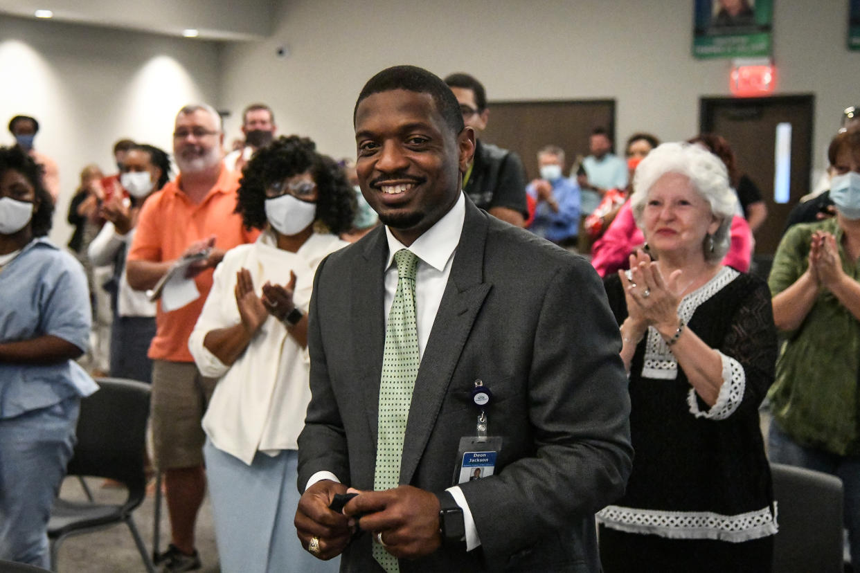 Deon Jackson during the special meeting of the Berkeley County School District board on May 19, 2021 in South Carolina. (Berkeley County School District)