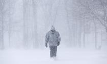 A man walks on the Plains of Abraham during a snowstorm in Quebec City, December 15, 2013. Between 15 and 30cm of snow are expected to fall on the different regions of eastern Canada today, according to Environment Canada. REUTERS/Mathieu Belanger (CANADA - Tags: ENVIRONMENT)