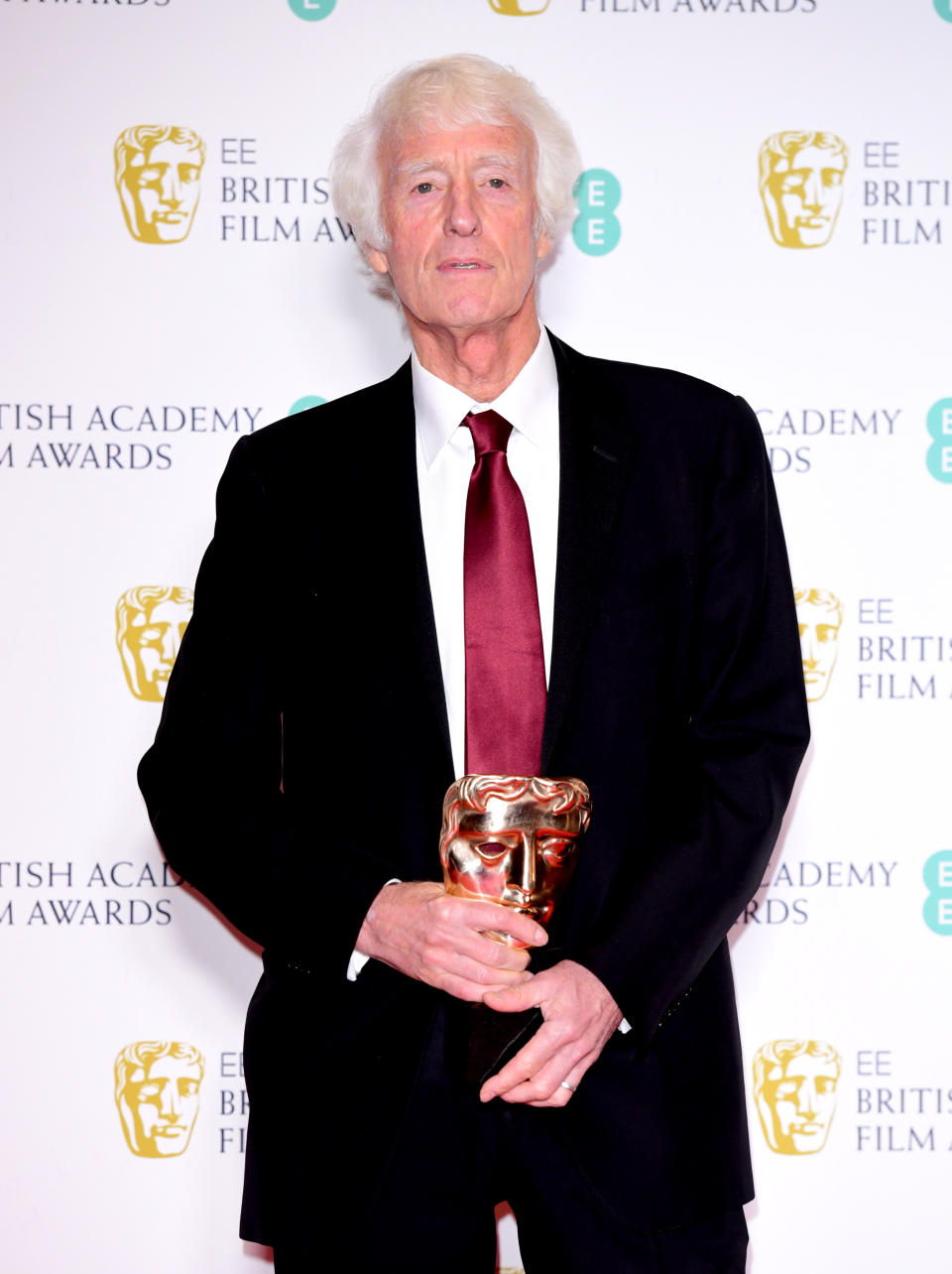 Roger Deakins with his award for Cinematography for 1917 in the press room at the 73rd British Academy Film Awards held at the Royal Albert Hall, London. (Photo by Ian West/PA Images via Getty Images)