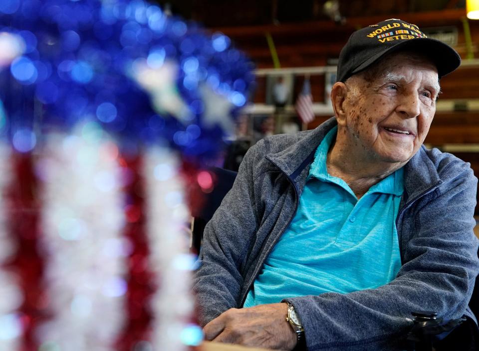 World War II veteran Harry Clement, 95, of Edgewater, talks about his service with the U.S. Army in Germany near the end of the war at the AmVets Post No. 2 in Edgewater. He will be among the veterans on stage at a Pearl Harbor Day event on Sunday at Hawks Park in Edgewater.