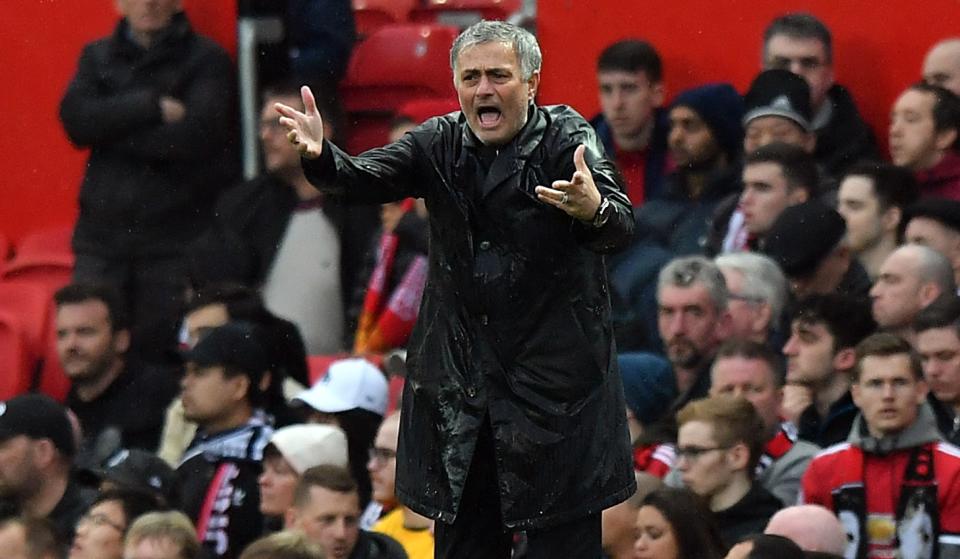 Manchester United manager Jose Mourinho was left drenched and miserable at Old Trafford