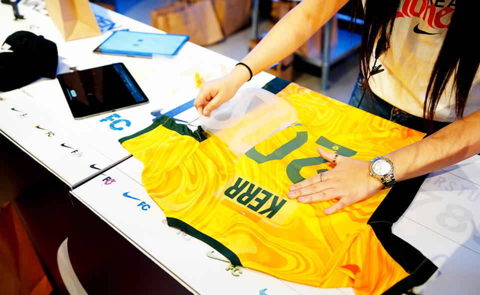 A Sam Kerr Matildas jersey, pictured here in the Nike FC shop in Sydney.