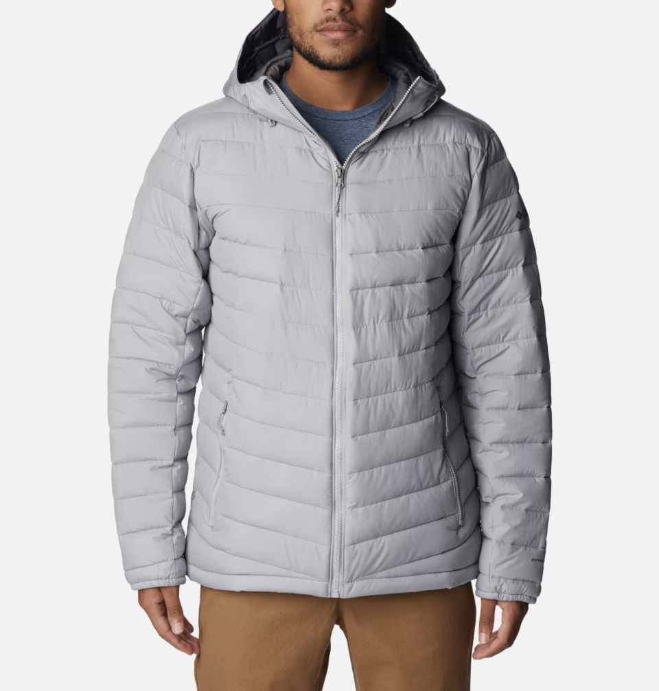 Men's Slope Edge Hooded Insulated Jacket in Columbia Grey (Photo via Columbia)