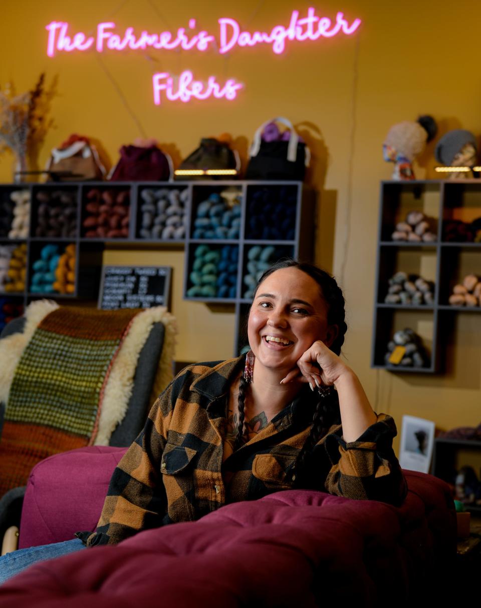 Candice English, owner of The Farmer's Daughter Fibers, hand dyes and ships yarn around the world from her store in Great Falls.