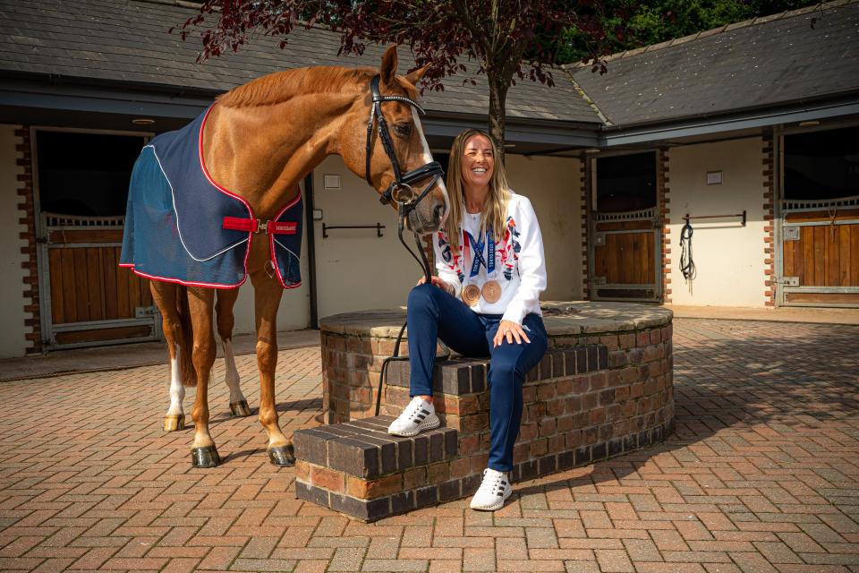 Charlotte Dujardin in the stable yard with Gio at Oaklebrook Mill, Gloucester (Ben Birchall/PA) (PA Wire)