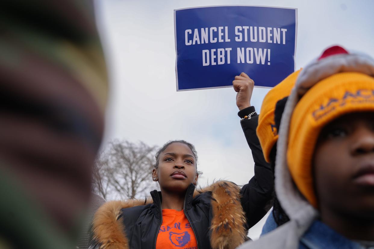 Protestors gathered outside the U.S. Supreme Court ahead of the oral arguments in two cases that challenged President Joe Biden's $400 billion student loan forgiveness plan.