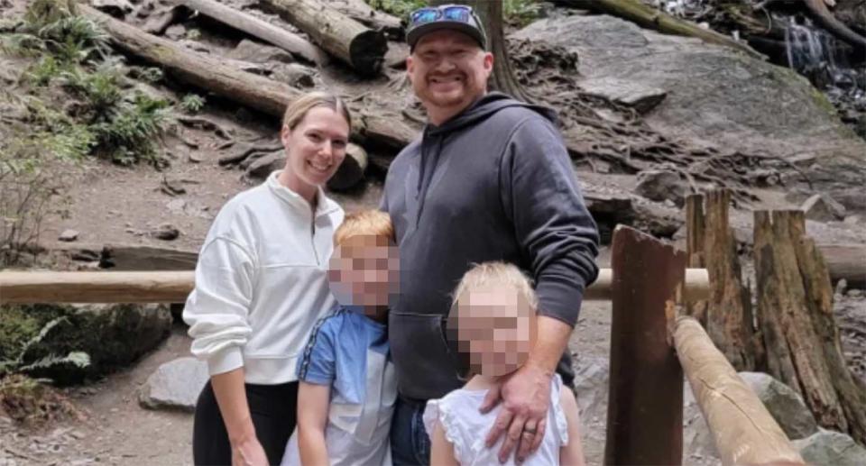 Tony Eyles, 42, is pictured with his wife and two kids.