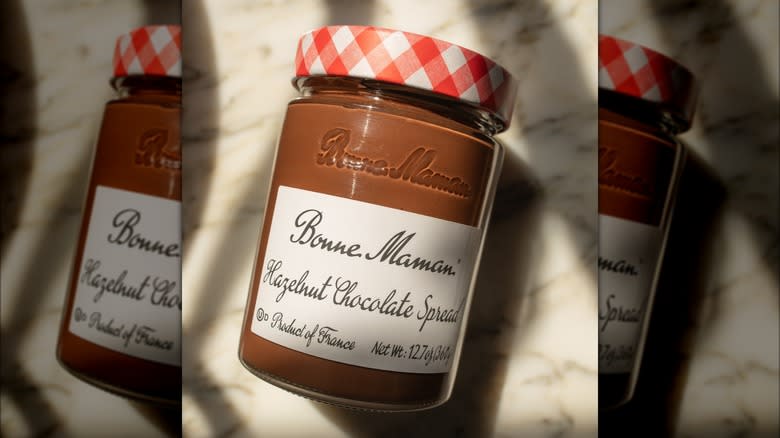 Jar of Bonne Maman hazelnut spread