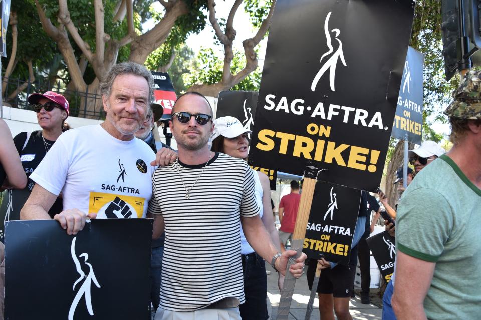 breaking bad's walter white and pinkman on the picket lines
