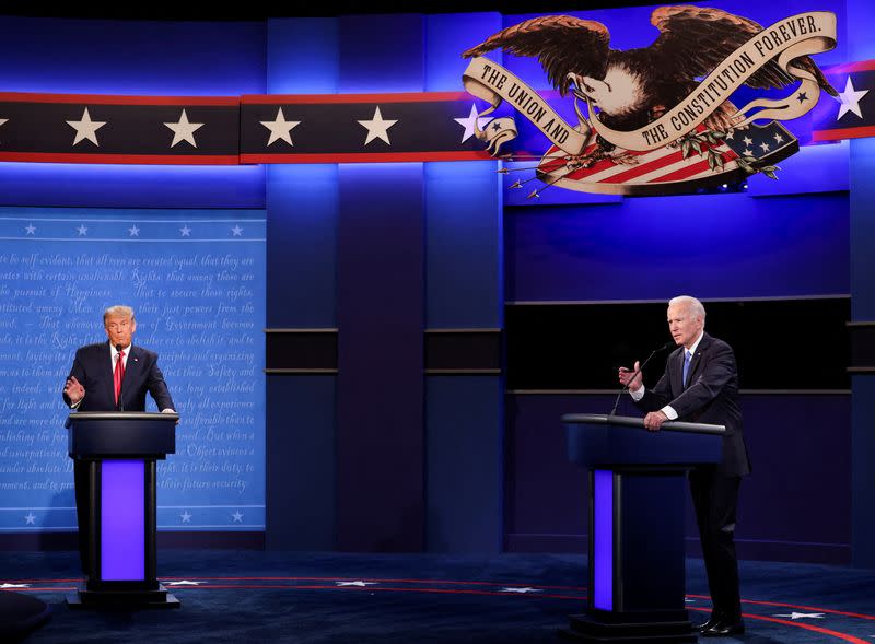 FILE PHOTO: President Trump and Democratic presidential nominee Biden participate in their second debate in Nashville