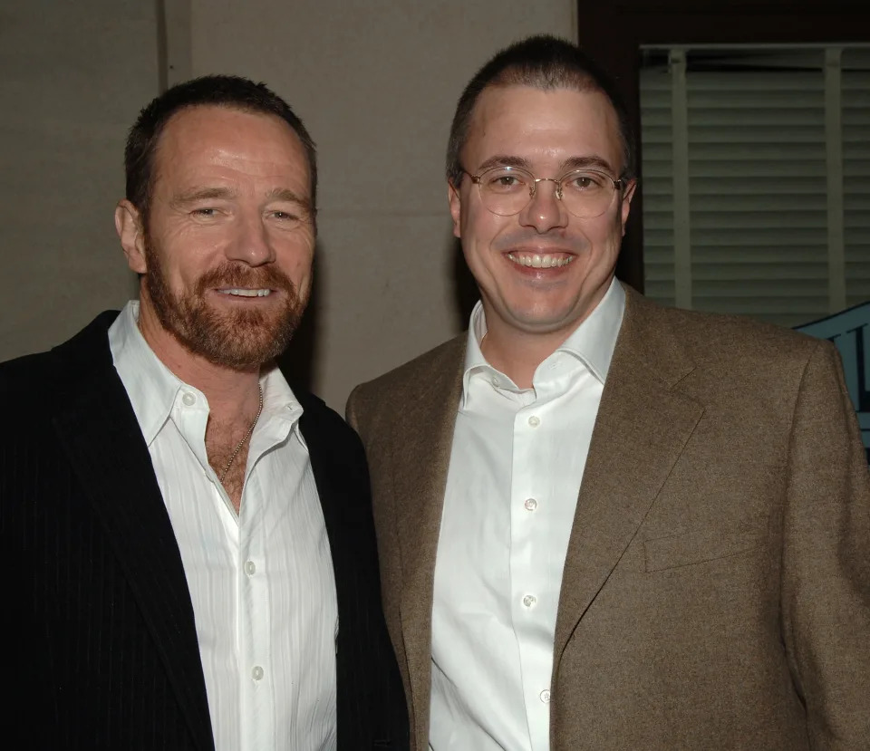 CULVER CITY, CA - JANUARY 15:  (L-R) Actor Bryan Cranston and executive producer Vince Gilligan attend the premiere of AMC's 