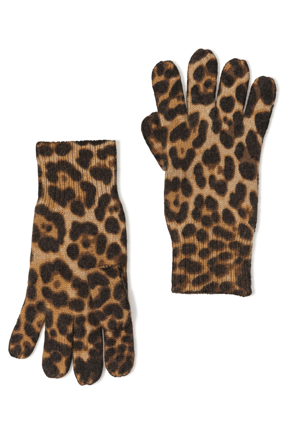 This image shows a pair of cashmere animal print gloves from Amicale. (Amicale via AP)