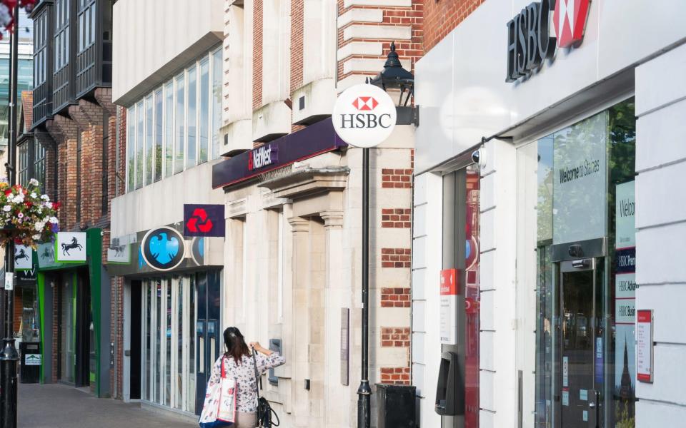 Row of retail banks on a high street