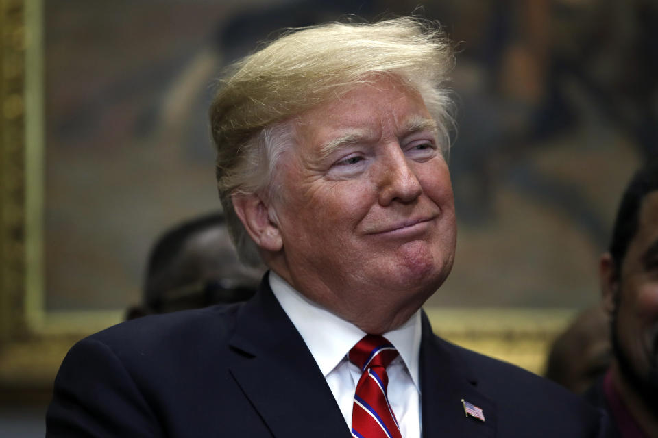 President Donald Trump attends a ceremony where he signed an executive order establishing the White House Opportunity and Revitalization Council, in the Roosevelt Room of the White House, Wednesday Dec. 12, 2018, in Washington. (AP Photo/Jacquelyn Martin)