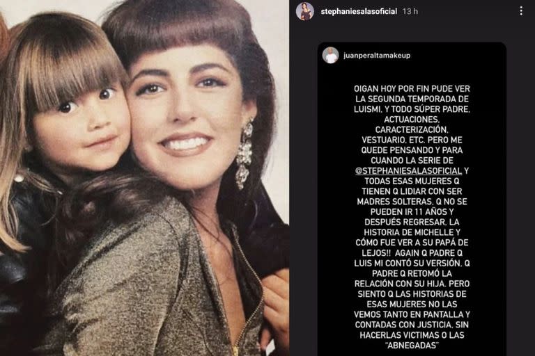 Stephanie junto a su hija Michelle y el mensaje que replicó en su cuenta de Instagram