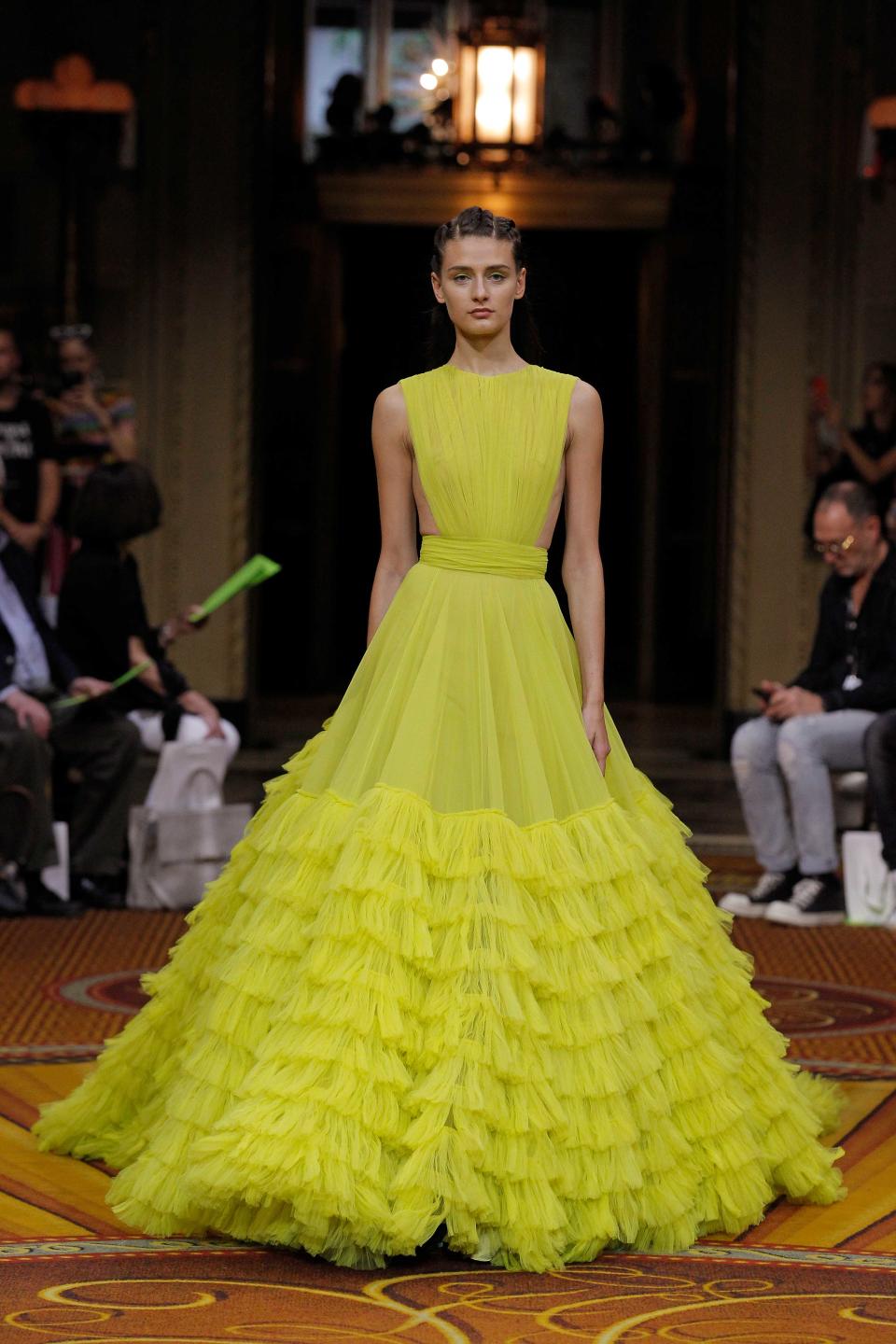 A model wears a voluminous green tulle gown at Christian Siriano’s Spring 2019 show during New York Fashion Week. (Photo: Dan Lecca/Courtesy of Christian Siriano)