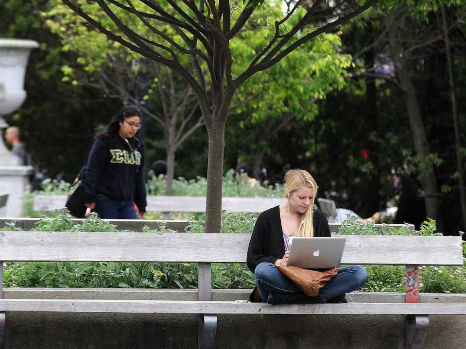 college students campus laptop