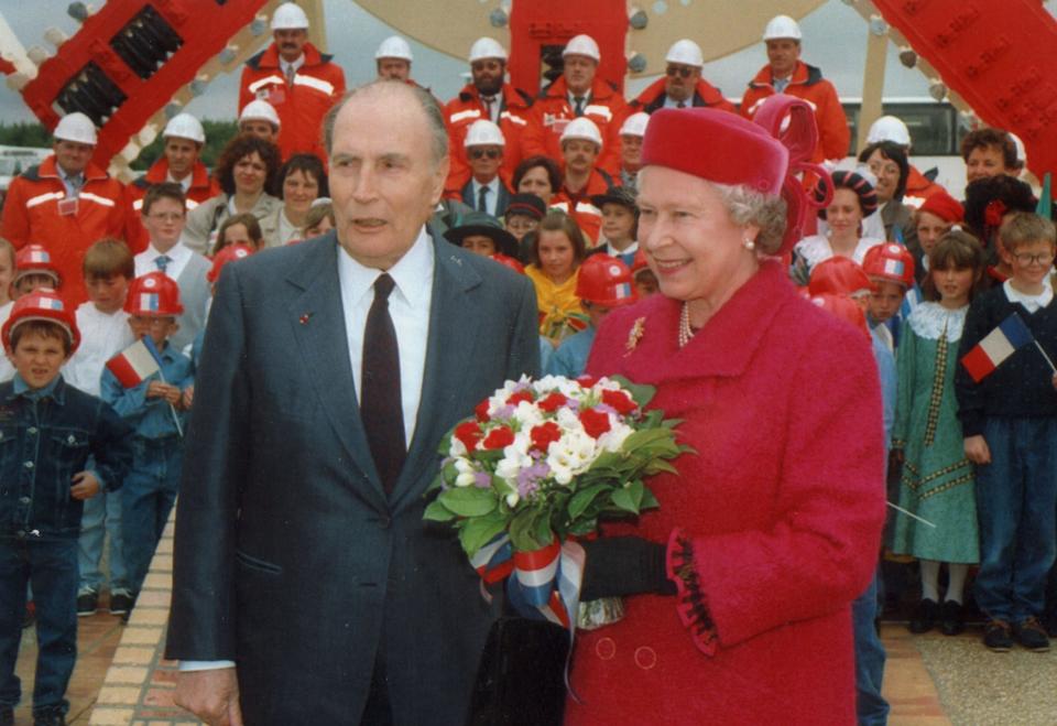 Former French president Francois Mitterand and the late Queen at the tunnel's inauguration ceremony in Calais, 1994