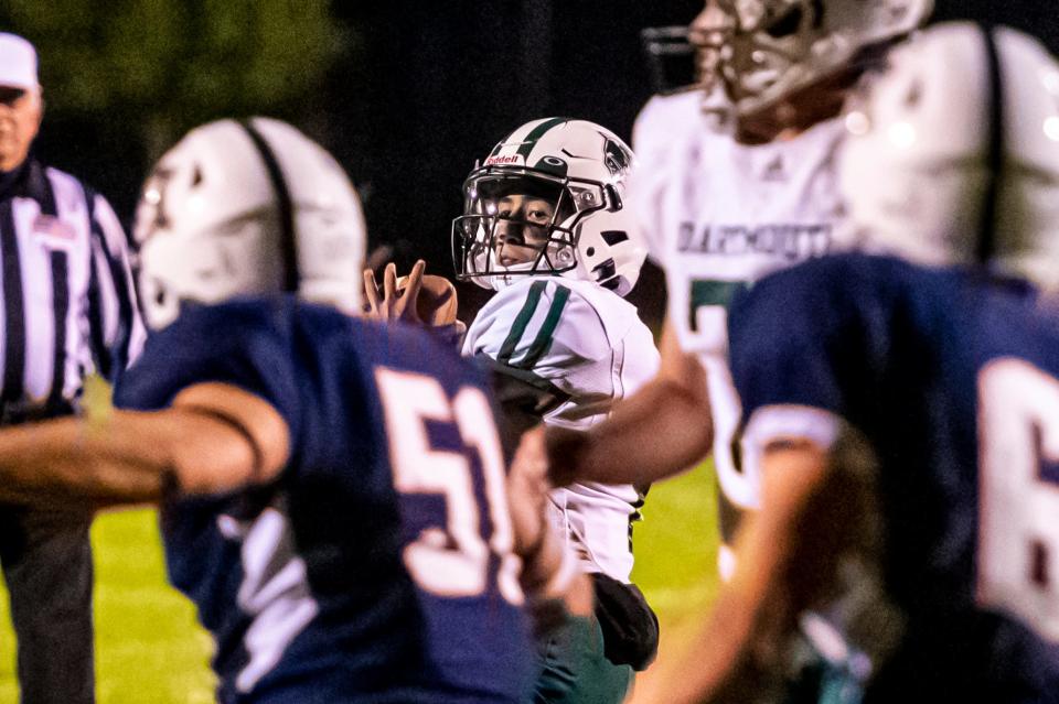 Dartmouth's Nikko Morris fires to the sidelines.