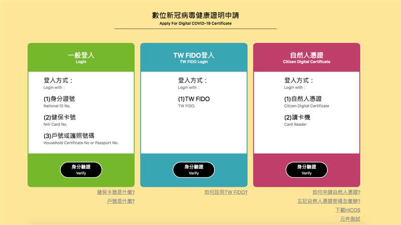 數位健康證明申請流程相當容易。（圖／翻攝自數位新冠病毒健康證明官網）