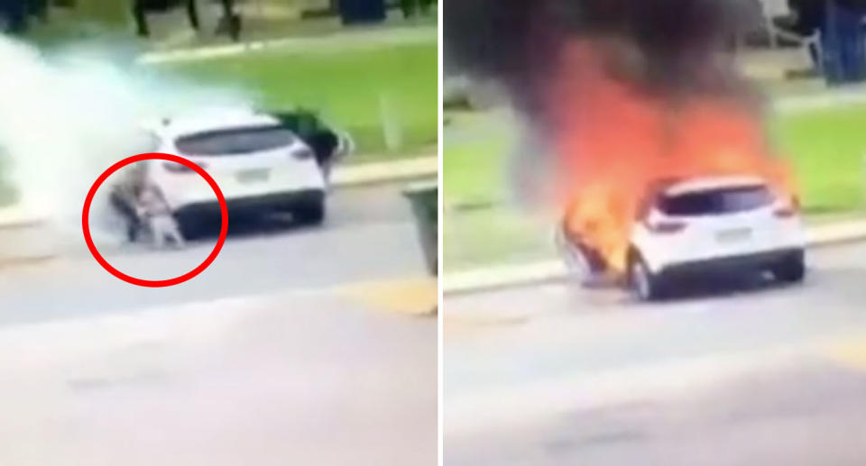 CCTV footage captured the moment her car burst into flames. Source: Facebook/ Catherine Anne