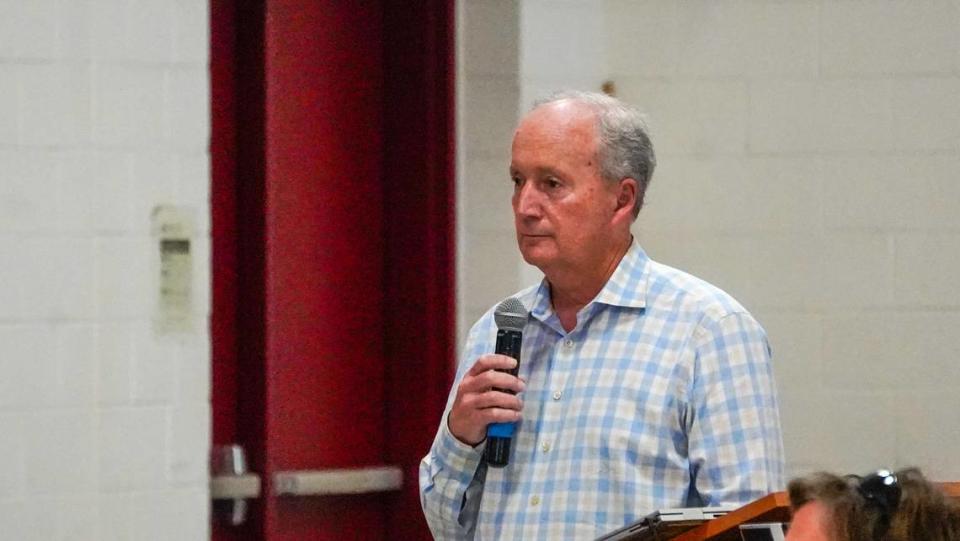 NKT Commercial owner and developer Nick Tompkins speaks at the South County Advisory Council’s town hall meeting on the proposed Dana Reserve housing development in Nipomo. Supporters and opponents of the project were given a chance to share their thoughts about the project.