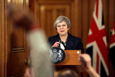 Britain's Prime Minister Theresa May takes questions during a news conference at Downing Street in London, November 15, 2018. Matt Dunham/Pool via Reuters