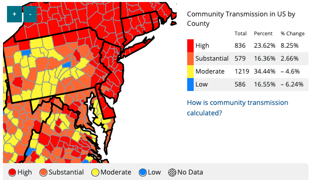 CDC map using the agency's prior framework for determining COVID risk. (CDC)