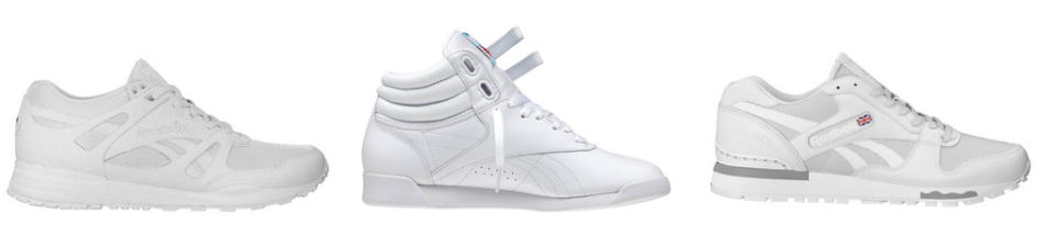 White-on-white Reebok sneakers. - Credit: Courtesy of brand.