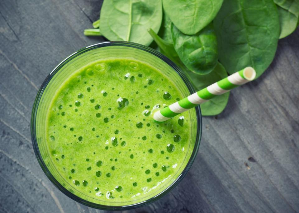 <p>There are few vitamins and minerals that are NOT in spinach. It’s rich in potassium, magnesium, iron, calcium, and vitamins B6, B9, E, C, and K.</p><p><strong>For a spinach-packed smoothie</strong>, blend 1 banana, ½ cup frozen berries, ½ cup baby spinach leaves, 1 scoop vanilla protein powder (or 1 tablespoon peanut butter) and 1 to 1½ cups unsweetened vanilla almond milk until smooth. Serves 1. – Recipe courtesy of <em><a href="https://order.hearstproducts.com/subscribe/hstproducts/239737" rel="nofollow noopener" target="_blank" data-ylk="slk:Secrets of the World's Healthiest People;elm:context_link;itc:0;sec:content-canvas" class="link ">Secrets of the World's Healthiest People</a></em></p>
