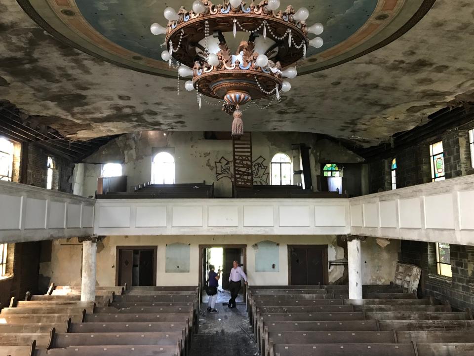 Inside the old synagogue, , B'nai Israel Achavas Achim, at 692 Joseph Ave., looking back toward the balcony.