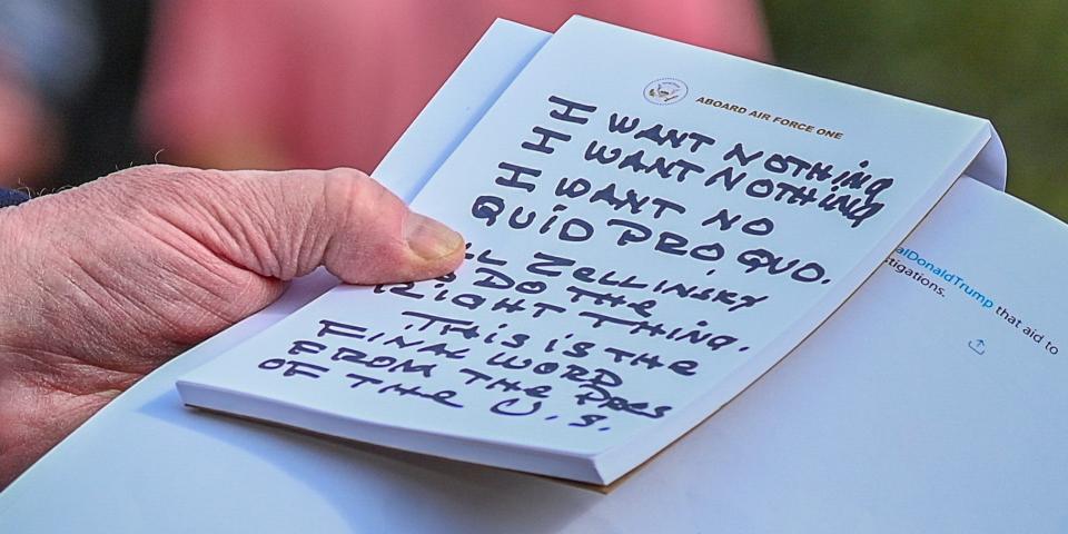 trump i want nothing no quid pro quo notes sharpie